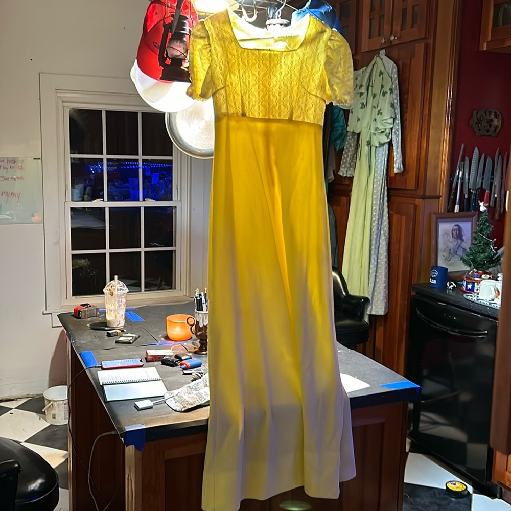 50s couture stunning yellow on yellow on white sundress
